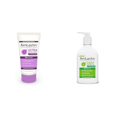 AmLactin Ultra Smoothing - 4.9 oz Body & Hand Cream with 15% Lactic Acid - Exfoliator and Moisturizer & Daily Nourish 12% - 14.1 oz Body Lotion with 12% Lactic Acid - Exfoliator and Moisturizer