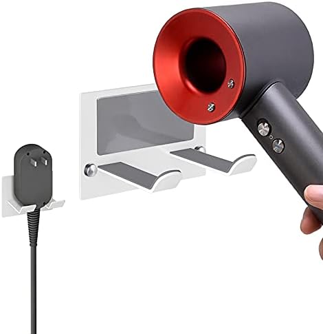 Self Adhesive Hair Dryer Holder Wall Mounted - Adhesive Bathroom Hair Blow Dryer Rack Organizer Compatible with Supersonic Hair Dryers (White)