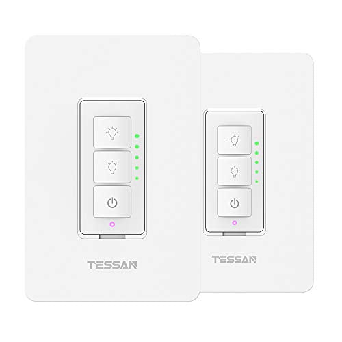 2 Pack Smart Dimmer Switch for Dimmable LED Lights, WiFi Light Switch Compatible with Alexa and Google Home, Single Pole Only, Smart Life APP, Neutral Wire Required - White