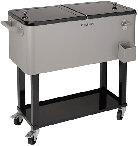 Cuisinart 80 Qt Cooler Cart, Portable Outdoor Beverage Cooler with Storage Shelf, Bottle Opener and Cap Collector, Summer BBQs, Cookouts and Tailgates, 48 Hour Cold Drinks, Chill, Fresh Sodas and Beer