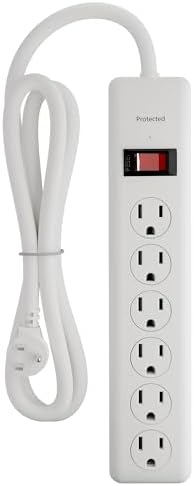 BN-LINK 6-Outlet Power Strip Surge Protector 1-Pack, 4-Foot Extension Cord, 600 Joules, Twist-to-Close Safety Covers, 90 Degree Flat Plug, Overload Protection, White