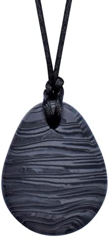 Munchables Tear Drop Chew Necklace - Sensory Chewable Jewelry (Wavy Charcoal)