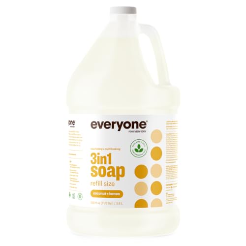 Everyone 3-in-1 Soap, Body Wash, Bubble Bath, Shampoo, 1 Gallon, Coconut and Lemon, Coconut Cleanser with Plant Extracts and Pure Essential Oils