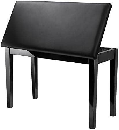Donner Duet Piano Bench with Storage, Solid Wooden Keyboard Bench Piano Bookcase Stool Chair Seat with High-Density Sponges Padded Cushion, Black