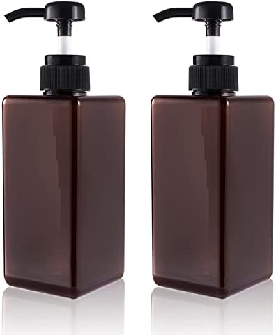 Pump Bottle, Refillable Plastic Empty Lotion Soap Dispenser Liquid Container for Bathroom Shampoo and Body Wash, 22oz/650ml Amber 2 Pack