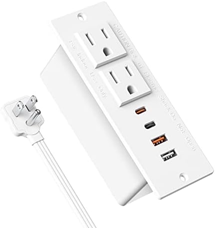 Recessed Power Strip with 30W USB C,Ultra Thin Flat Plug Power Strip,2 Outlets 4 USB Ports,Furniture Flush Mount Desk Outlet,Recessed Outlet for Side Table/Sofa Table,6ft Cord (White)