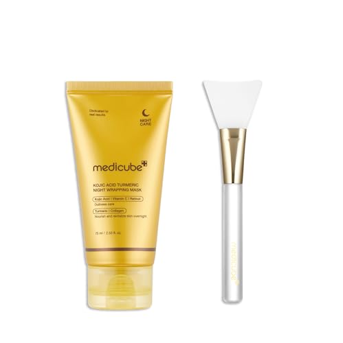 medicube Overnight Glow Duo for Uneven skin Tone: Turmeric Overnight Wrapping Peel Off Mask and Jelly Brush