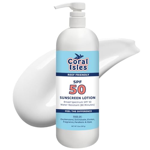 Sunscreen SPF 50 | Hawaii Compliant as Reef Safe | Octinoxate & Oxybenzone Free | Broad Spectrum UVA/UVB Protection | Water Resistant 80 Min. | Fragrance Free | 32 Fl Oz Quart w/Pump