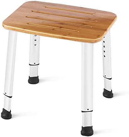 Bathroom Shower Bench Bath Stool Bathtub Seat Spa Chair Foot Rest Step, Height Adjustable Lightweight Waterproof and Rustproof, Bamboo