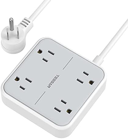 Power Strip Surge Protector, TESSAN Flat Plug Extension Cord with 4 Widely Spaced Outlets, Small Desktop Charging Station with 4.5ft Power Cord, Compact Size Mountable for Dorm Home Essentials Gray