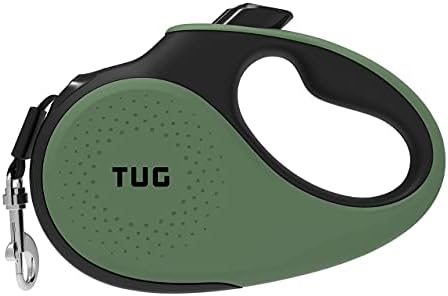 TUG Tiny 360° Tangle-Free Retractable Dog Leash with Anti-Slip Handle | 10 ft Nylon Tape | One-Handed Brake, Pause, Lock (Green)