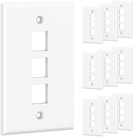 Cable Matters 10-Pack Low Profile 3-Port Keystone Jack Wall Plate, RJ45 Wall Plate for Keystone Jacks in White