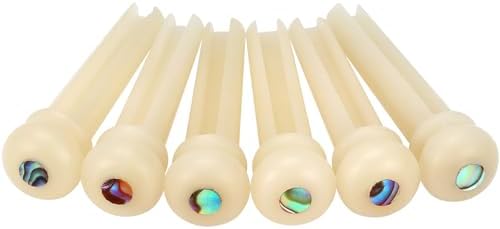 Blisstime 6pcs Unbleached Guitar Bone Bridge Pins Natural Bone Color Replacement Parts with Abalone Dot