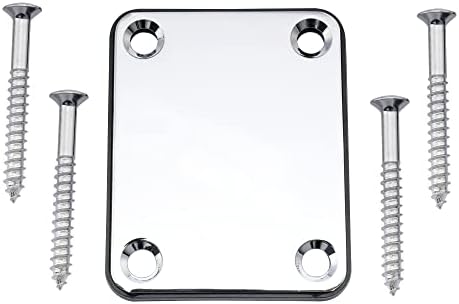 Musiclily 4 Holes Metal Guitar Neck Plate for Fender Strat Tele Electric Guitar or Bass,Chrome