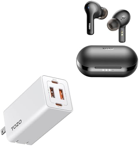 TOZO A2 Mini Wireless Earbuds Black C2 Power Adapter White