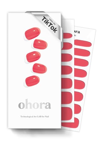 ohora Semi Cured Gel Nail Strips (N Tint Red) - Red, Tint, Works with Any UV/LED Nail Lamps, Salon-Quality, Easy to Apply & Remove - Valentine's Day Gel Nail Wraps, Stickers, Romantic Gift Ideas
