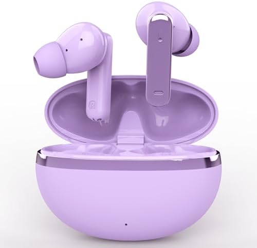 Wireless Earbuds, True Wireless Bluetooth 5.3 Earbuds with Charging Case, Stereo Bluetooth Headphones with Microphone for iPhone Android Smart Cellphones (Purple)