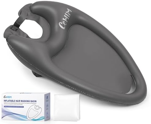 Inflatable Shampoo Basin - Portable Shampoo Bowl, Hair Washing Basin for Bedridden, Disabled,Injured, Hair Wash Tub for Dreadlocks and at Home Sink Washing (Grey, Large)