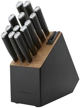 KitchenAid Classic Slim Knife Block Set with Built-In Knife Sharpener, High Carbon Stainless Steel Kitchen Knives, Sharp Kitchen Knife Set with Block, Black, 14 Piece