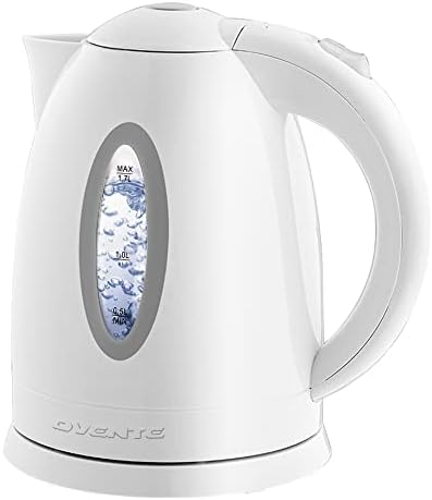 OVENTE Electric Kettle, Hot Water, Heater 1.7 Liter - BPA Free Fast Boiling Cordless Water Warmer - Auto Shut Off Instant Water Boiler for Coffee & Tea Pot - White KP72W