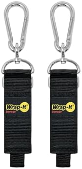 Hook 'n Hang Wrap-It Storage Straps - 12" (2-Pack) Black - Carabiner Straps to Use as Extension Cord Holder Heavy Duty Straps with Hooks for Cord Storage or Garden Hose Strap