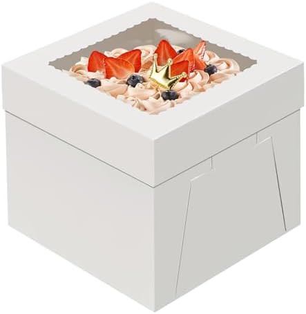 WINKIO 10x10x8 inch Cake Boxes, 4 Pack Cake Boxes with Window, White Cake Boxes 10 Inch, Disposable Bakery Boxes for Cake Cookies Pies Cupcakes Pastry