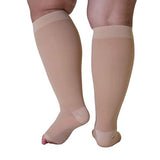 Compression Socks for Women and Men 20-30 mmHg - Extra Wide Calf Medical Compression Stockings Open Toe for Swelling, Lymphedema, Travel - Beige, 6X-Large - AB211