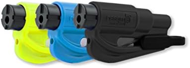 Resqme Family Pack of 3, The Original Emergency Keychain Car Escape Tool, 2-in-1 Seatbelt Cutter and Window Breaker, Made in USA, Black, Blue, Safety Yellow