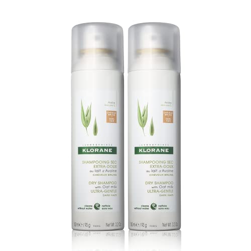 Klorane Dry Shampoo with Oat Milk, For Dark Hair, Natural Tint, All Hair Types, Paraben & Sulfate-Free