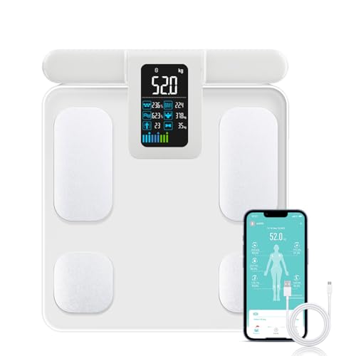 Fitdays Smart Body Fat Scale | Advanced 8-Electrode Technology for BMI/20+ Body Metrics | Full-Color LED & High Precision | Bathroom Weight Scale for Fitness/Weight Loss (FG2015ULB-White)