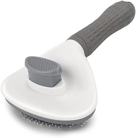 Depets Self Cleaning Slicker Brush, Dog Cat Bunny Pet Grooming Shedding Brush - Easy to Remove Loose Undercoat, Pet Massaging Tool Suitable for Pets with Long or Short Hair Gray