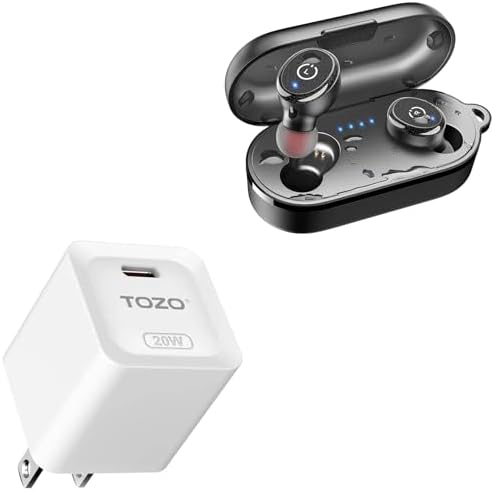 TOZO T10 Bluetooth Wireless Earbuds Black +C1 USB C 20W PD Power Adapter Fast Wall Charger Type C White