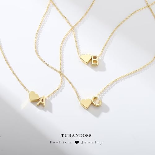 Turandoss Heart Initial Necklace for Women, 18K Real Gold Plated Heart Initial A Necklace Dainty Heart Necklaces Tiny Gold Initial Necklaces Birthday Gifts for Women Jewelry Christmas Gifts for Women