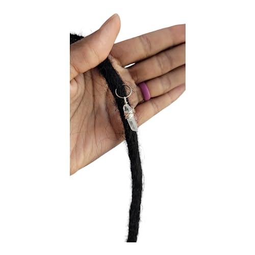1 Quartz Crystal Loc Jewelry, Dreadlock Hair Beads, Stone Hair Rings, Natural Gemstones Adornment for Women Braids Hair Decoration Accessories (Silver Hair Ring)