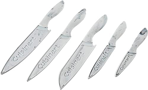 Cuisinart C55-10PWM Ceramic Coated Knife Set with Blade Guard Sheaths (10- Piece Set) in Faux Marble