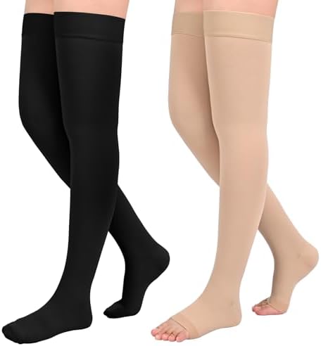 2Pairs Ktinnead 20-30mmHg Thigh High Compression Stockings for Women, Thigh High Compression Socks, Medical Compression Stockings for Pregnant, Teacher, Doctor, Varicose Veins, Swelling, lymphedema