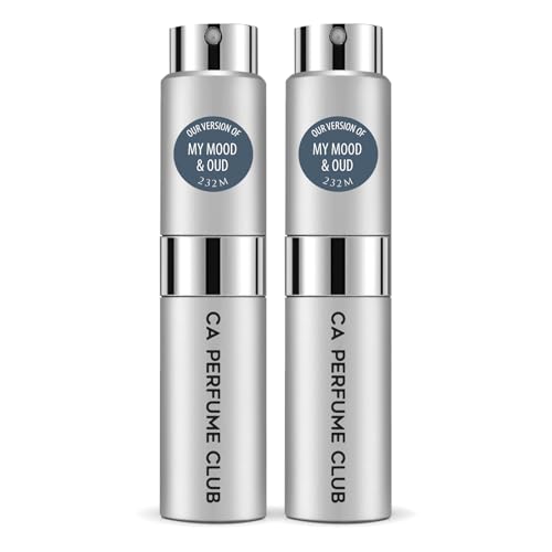 CA Perfume Impression of My Mood & Oud For Men Fragrance Eau de Parfum Spray Refillable Bottle 0.27 Fl Oz-X2