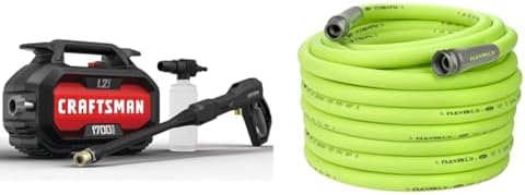 Craftsman Electric Pressure Washer, Cold Water, 1700-PSI, 1.2-GPM, Corded (CMEPW1700) & Flexzilla Garden Hose 5/8 in. x 100 ft., Heavy Duty, Lightweight, Drinking Water Safe, ZillaGreen - HFZG5100YW-E