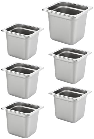 6 Pack Anti-Jam Hotel Pans, 1/6 Size 6 Inch Deep, Commercial Stainless Steel Chafing Steam Table Pan, Catering Storage Metal Food Pan, 23 Gauge
