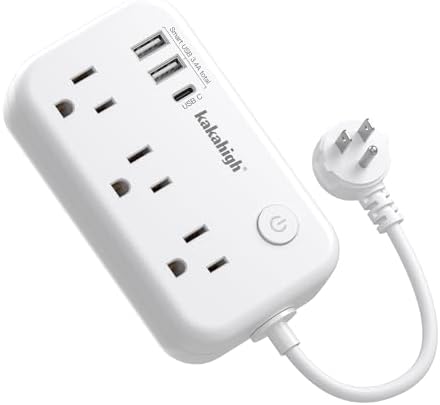 Short Extension Cord 6 inch, Small Extension Cord with Switch, 13A (1625W) Mini Extension Cord with 3 AC Outlet 3 USB (1 USB-C), Power Strip Short Cord for Kitchen Bathroom Bedside Table Behind TV