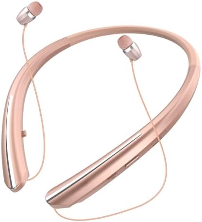 Bluetooth Headphones, Bluetooth 5.0 Neckband Bluetooth Headphones, Sweat Resistant Noise Cancelling Stereo Headphones, and Retractable Ear Tips for Music, Conference, Videos (Rose Gold)