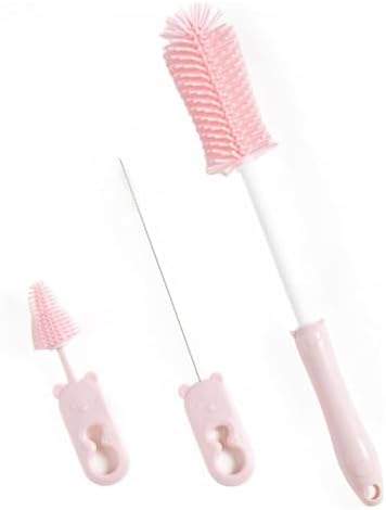Silicone Bottle Brush Cleaner Set, Anivona 13.4" Long Handle Bottle Cleaning Brush, BPA-Free, Perfect for Cleaning Baby Bottles, Washing Breast Pumps, Breast Milk Storage Bag, Sippy Cups, Vase (Pink)
