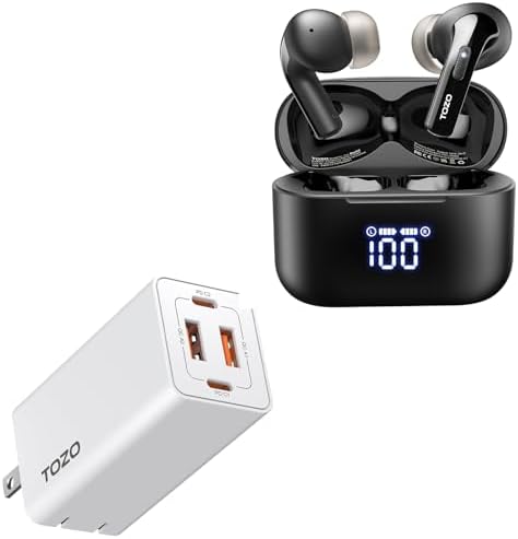 TOZO T20 Wireless Earbuds C2 USB C 65W Fast Foldable Wall Charger PD Power Adapter White