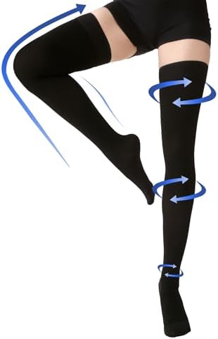 Thigh High Compression Stockings Closed Toe for Men & Women, Opaque, KEKING 15-20mmHg Graduated Compression Leg Support Hose with Silicone Band - Swelling, Varicose Veins, Edema, DVT, Black 5X-Large