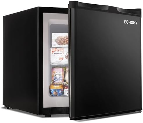 EUHOMY Mini Freezer Countertop, 1.1 Cubic Feet, Single Door Compact Upright Freezer with Reversible Door, Removable Shelves, Small freezer for Home/Dorms/Apartment/Office, Black