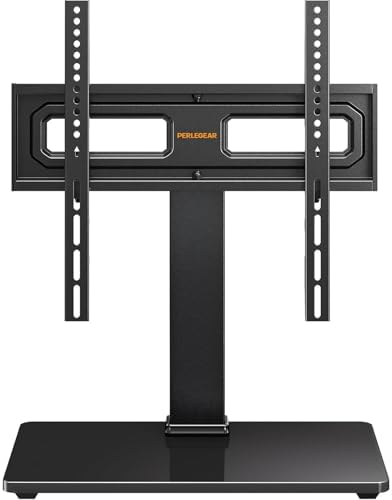 Perlegear TV Stand Mount, Universal Swivel TV Stand for 32–65 Inch LCD/LED/OLED TVs up to 88 lbs, TV Legs with Tempered Glass Base, Height Adjustable TV Base Stand with Tilt, Max VESA 400x400mm