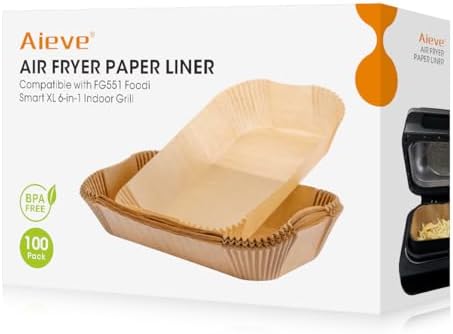 Aieve 100Pcs Disposable Air Fryer Liners Grill Liner compatible with Ninja Grill XL Air Fryer FG551, Non-Stick Air Fryer Accessories