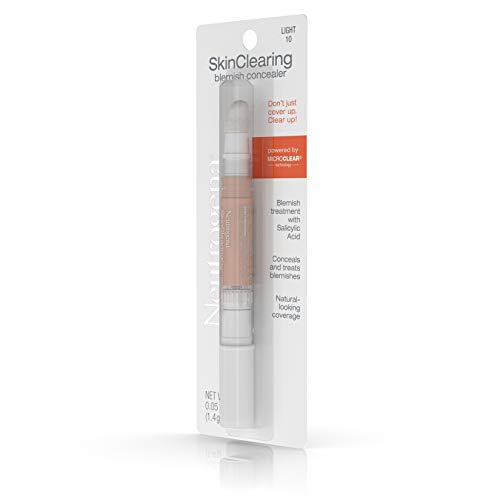 Neutrogena SkinClearing Blemish Concealer Face Makeup with Salicylic Acid Acne Medicine, Non-Comedogenic and Oil-Free Concealer Helps Cover, Treat & Prevent Breakouts, Light 10,.05 oz