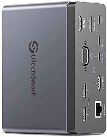 Docking Station,UtechSmart 19 in 1 Quadruple Monitor Laptop USB C Docking Station,USB C Hub Dock 3 HDMI Adapter for MacBook&Windows (3 HDMI,1 VGA,6 USB Ports,100WPD,Ethernet,SD/TF Card Reader,Audio)