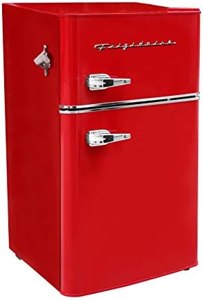 Frigidaire Retro Compact Fridge Freezer Combo, 3.1 cu. ft. Capacity, Small Top Freezer Refrigerator, Mini Fridge with Built-in Bottle Opener – 19”"D x 20.5"W x 33.5"H (Red)